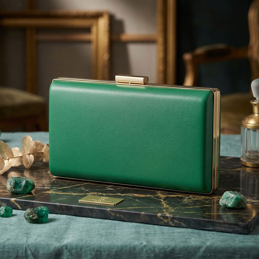 Elena: The Emerald Luxe Frame Clutch