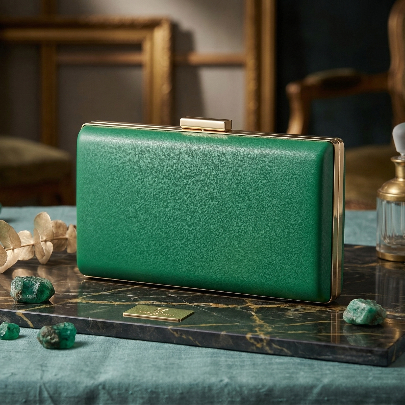 Elena: The Emerald Luxe Frame Clutch