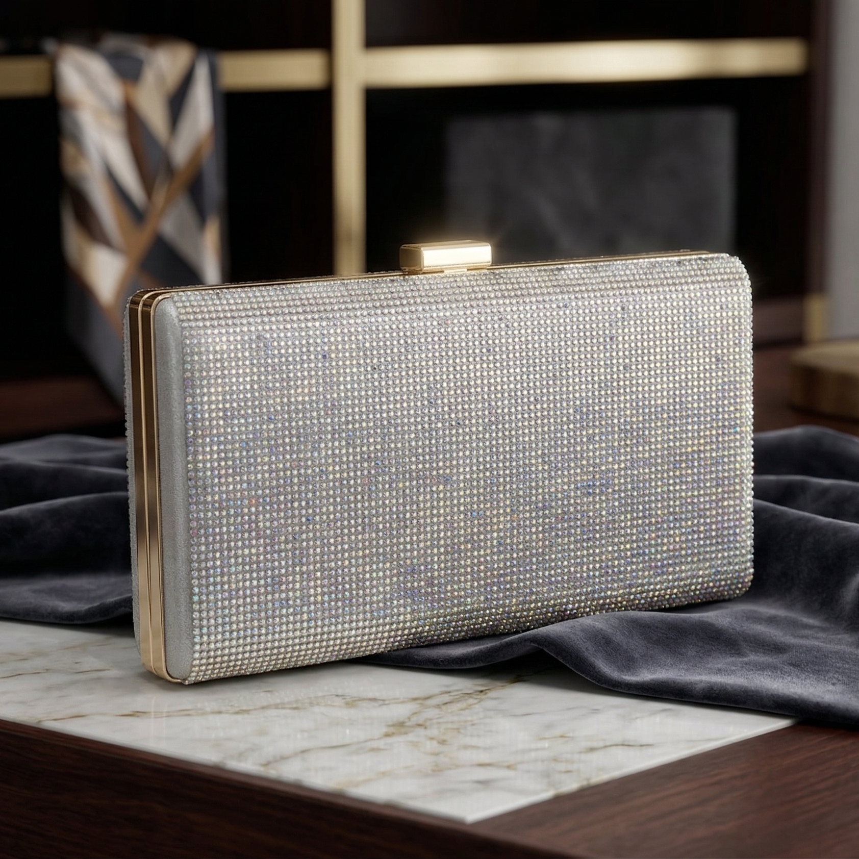 Isla: The Silver Crystal Glamour Clutch