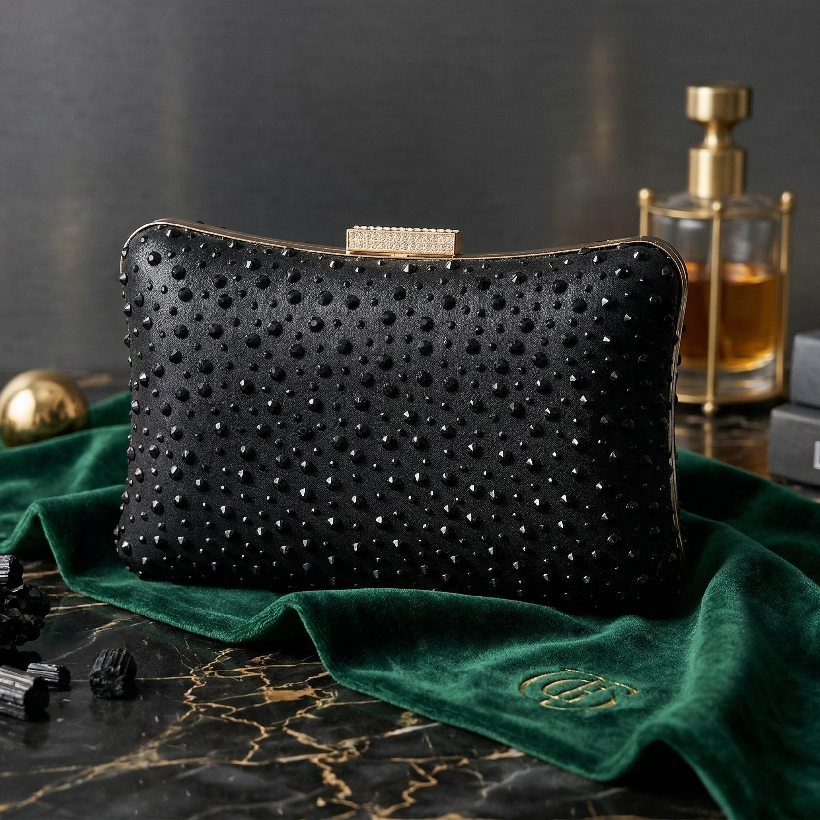 Luna: The Midnight Black Crystal Clutch