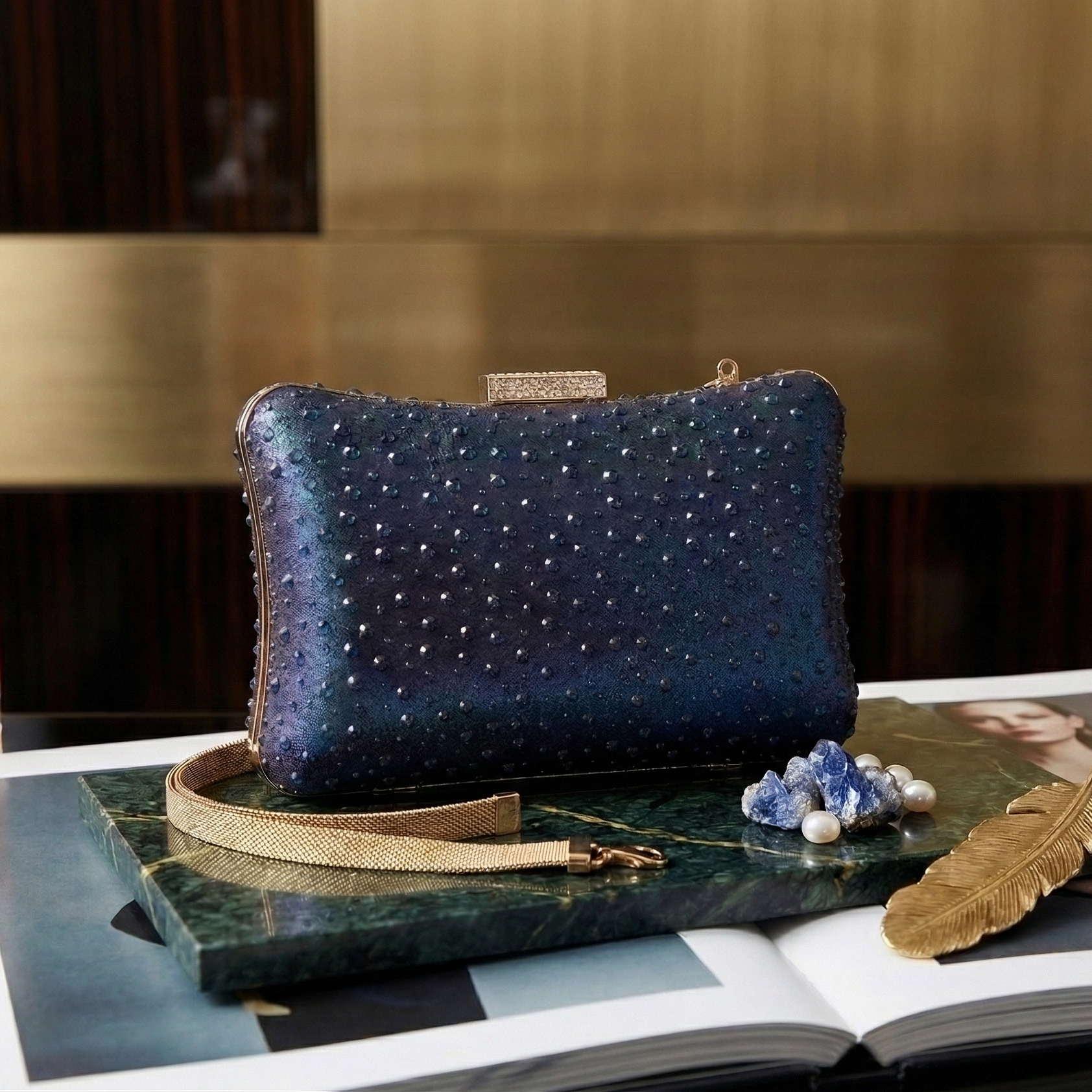 Maya: The Midnight Blue Crystal Clutch