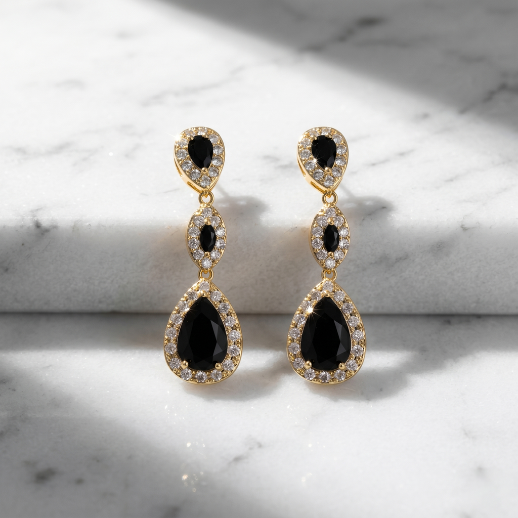 Bonnie: The Black Triple Pave Teardrop Drop