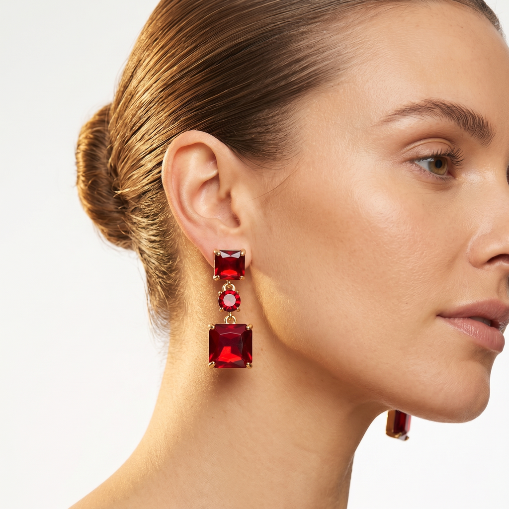 Tayla: The Red Square Stack Rhinestone Drop