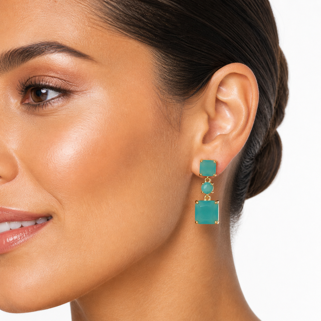 Ashlee: The Teal Square Stack Rhinestone Drop