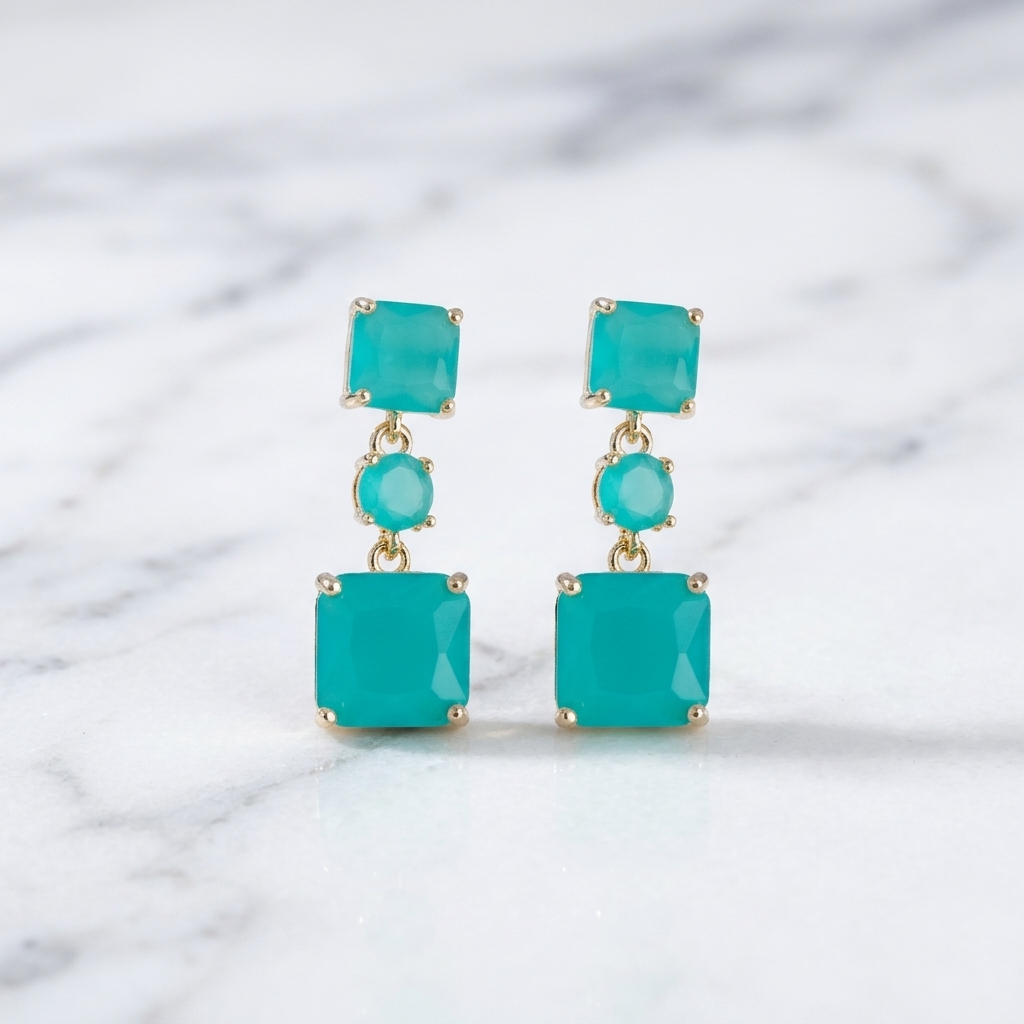 Ashlee: The Teal Square Stack Rhinestone Drop