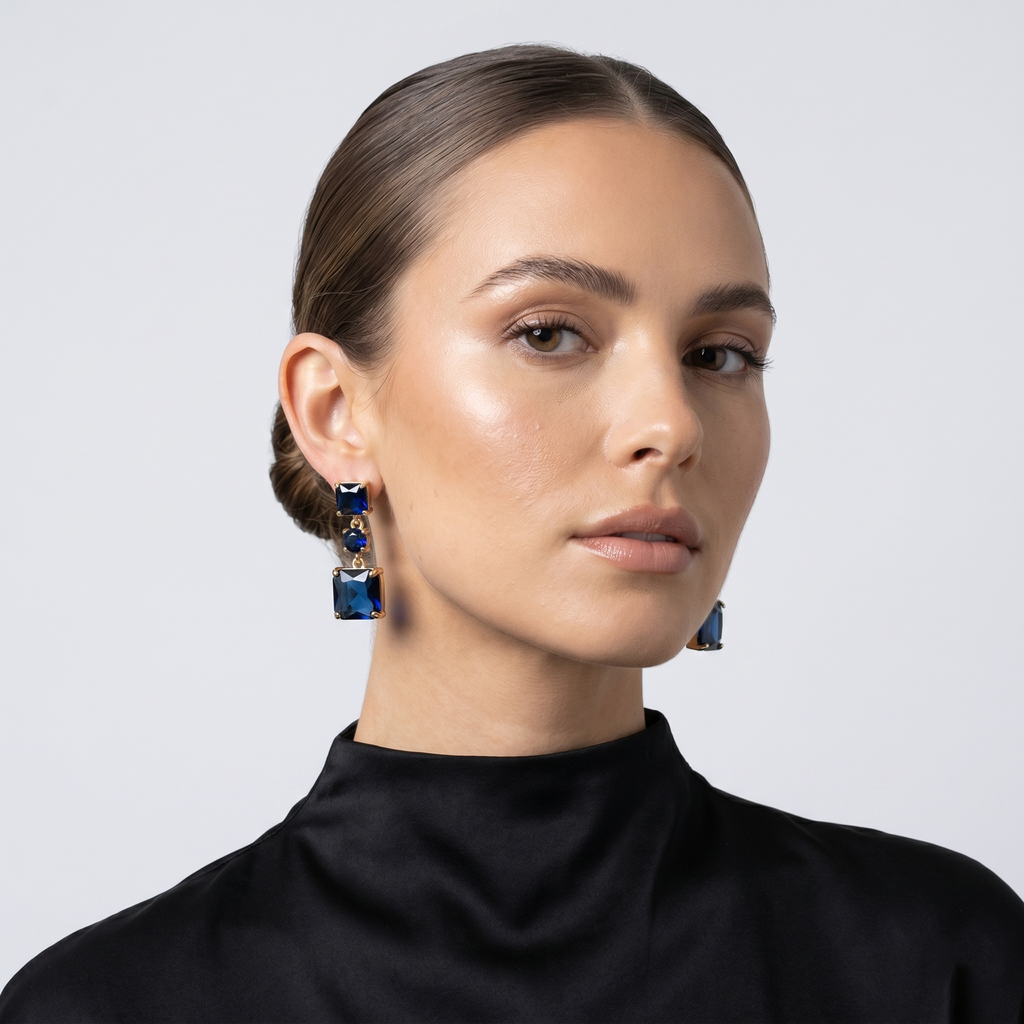 Nikita: The Navy Square Stack Rhinestone Drop