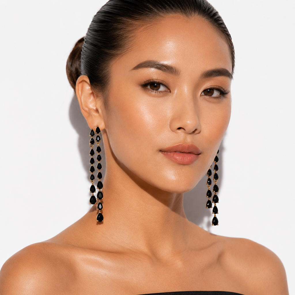 Tahlia: The Black Teardrop Fringe Drop