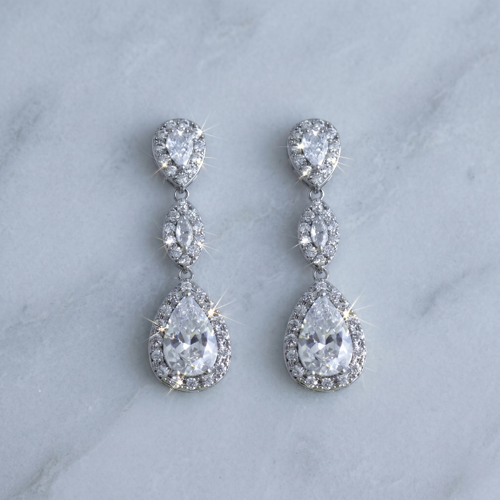 Maeve: The Silver Triple Pave Teardrop Drop