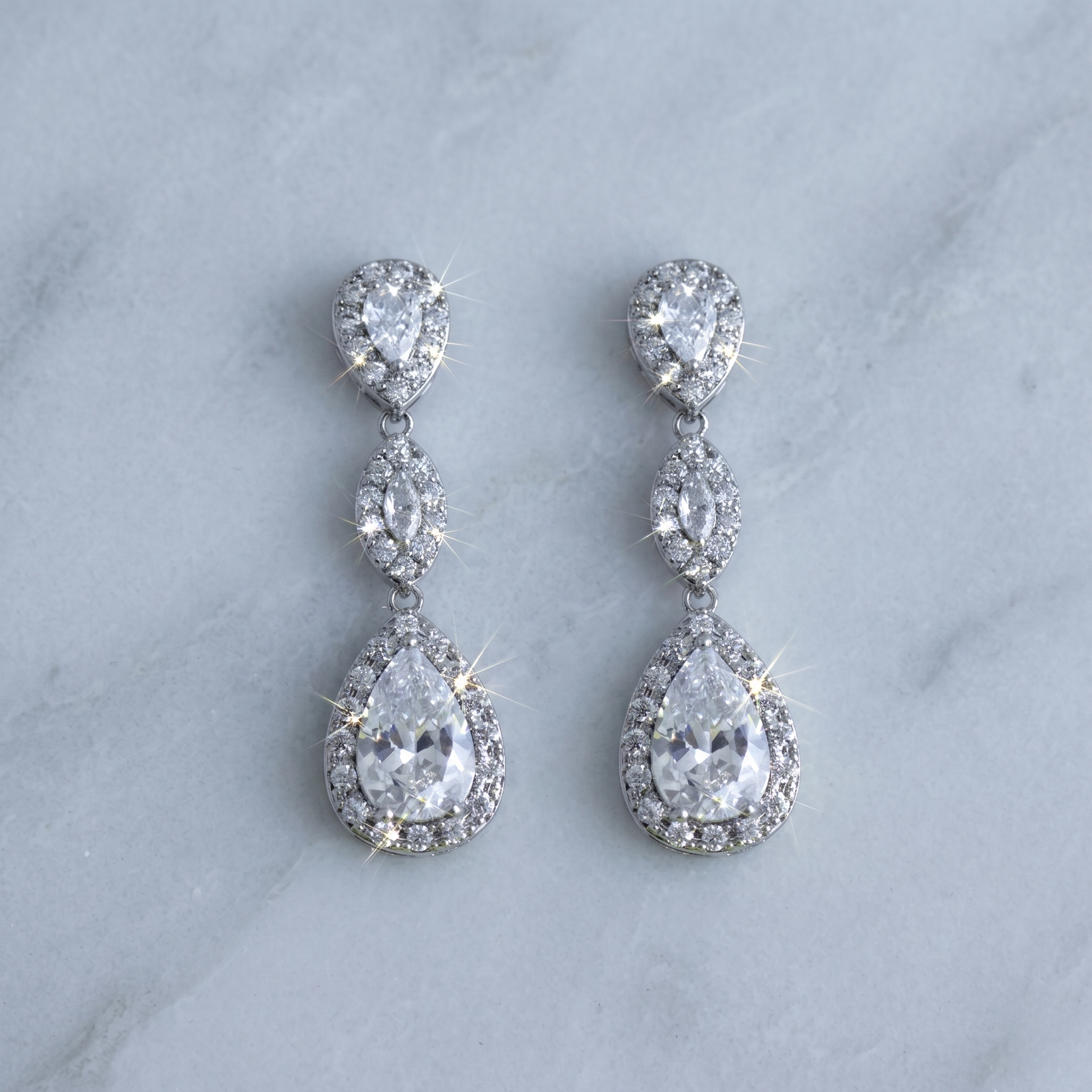 Maeve: The Silver Triple Pave Teardrop Drop