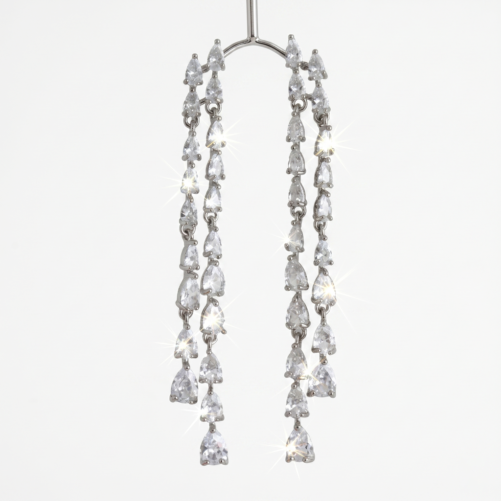 Niamh: The Silver Double Strand Teardrop Fringe