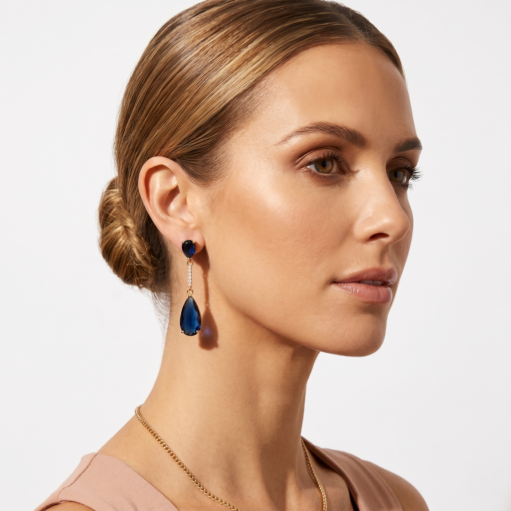 Cara: The Navy Crystal Bar Teardrop Drop