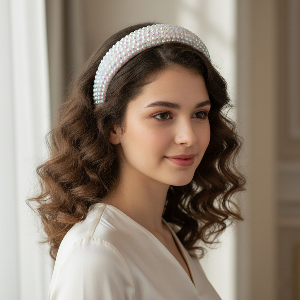 Bling Hairband Wide Sparkly Headband Women's Fashion Accessories White