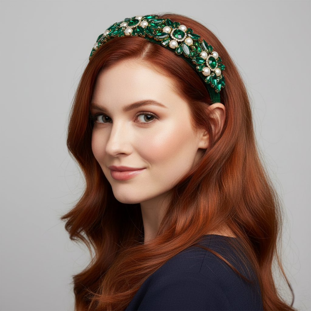 Colourful Rhinestone Headband Baroque Diamond Pearl Stone Green Headband