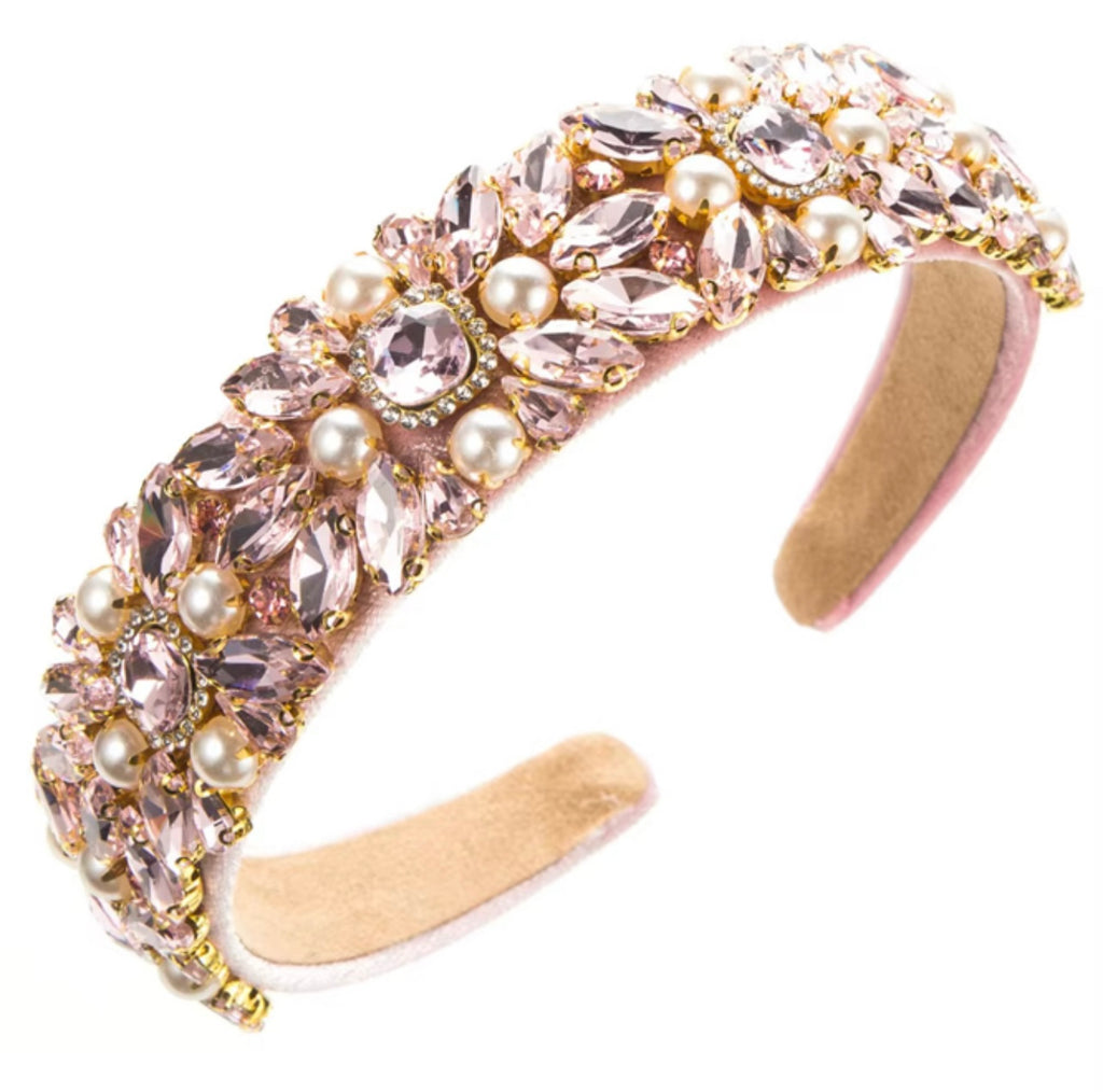 Colourful Rhinestone Headband Baroque Diamond Pearl Stone Soft Pink Headband