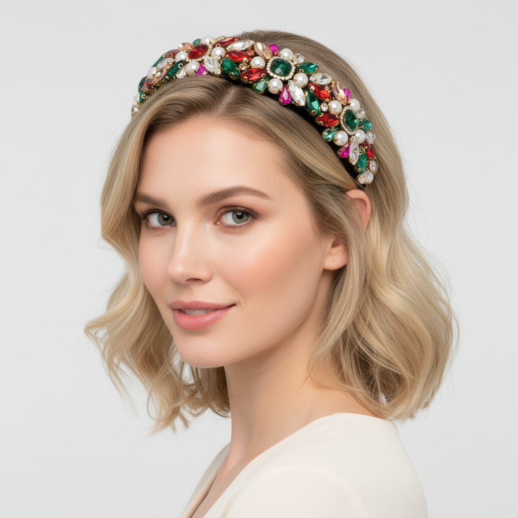 Colourful Rhinestone Headband Baroque Diamond Pearl Stone Multicolour Headband