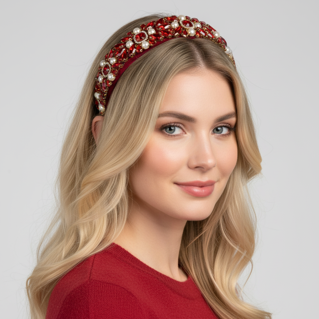 Colourful Rhinestone Headband Baroque Diamond Pearl Stone Red Headband