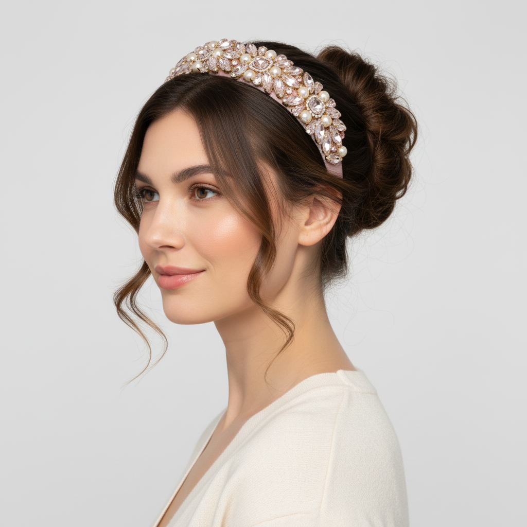 Colourful Rhinestone Headband Baroque Diamond Pearl Stone Soft Pink Headband