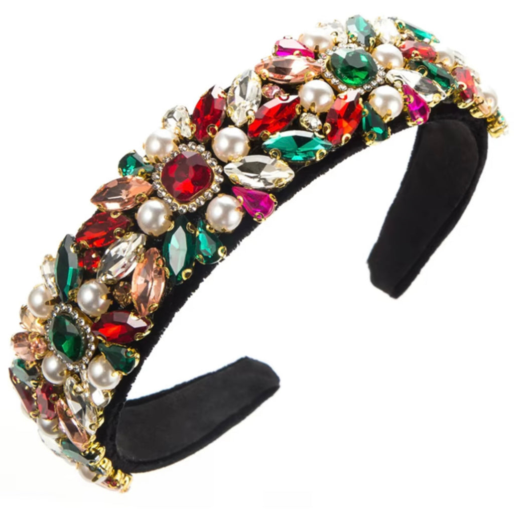 Colourful Rhinestone Headband Baroque Diamond Pearl Stone Multicolour Headband