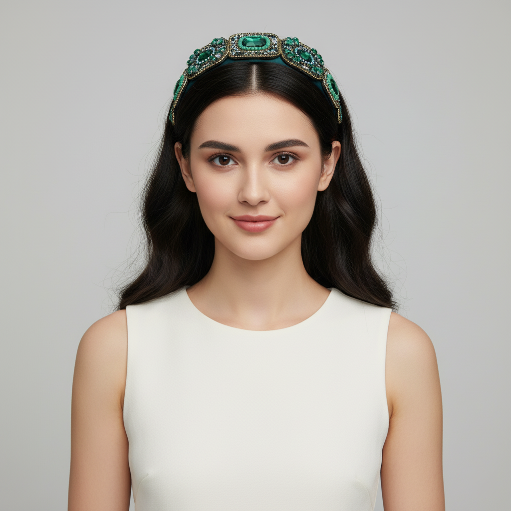 Crystal Headband Colourful Headband Rhinestone Pearl Luxury Headband Jewelry Green