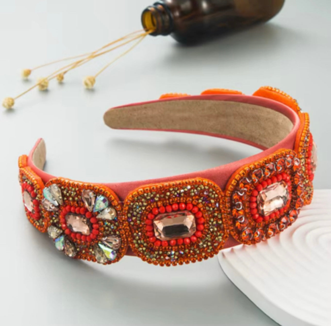Crystal Headband Colourful Headband Rhinestone Pearl Luxury Headband Jewelry Orange