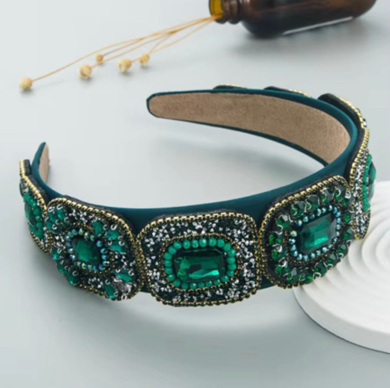Crystal Headband Colourful Headband Rhinestone Pearl Luxury Headband Jewelry Green