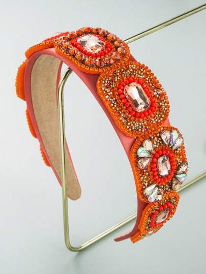 Crystal Headband Colourful Headband Rhinestone Pearl Luxury Headband Jewelry Orange