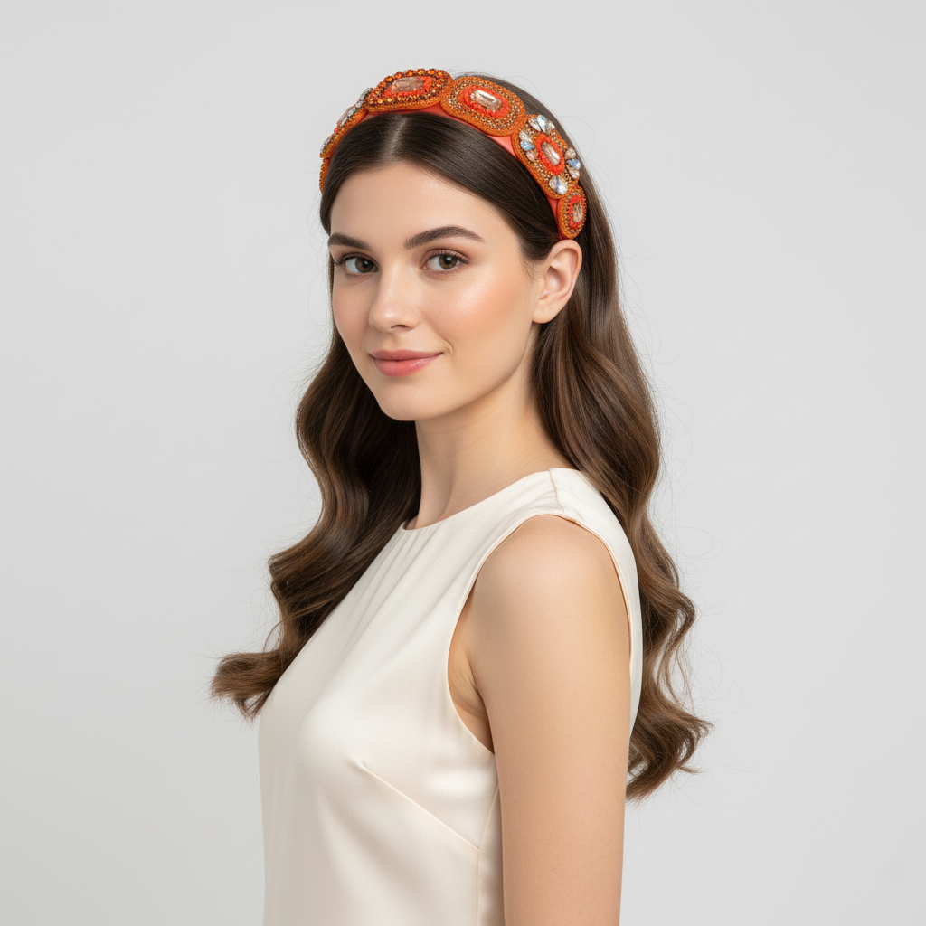 Crystal Headband Colourful Headband Rhinestone Pearl Luxury Headband Jewelry Orange