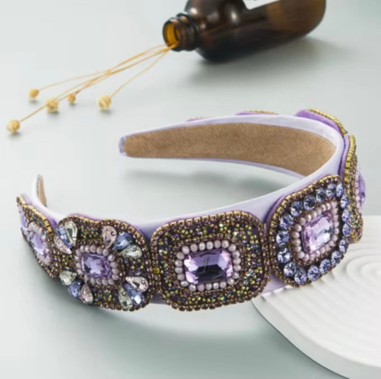 Crystal Headband Colourful Headband Rhinestone Pearl Luxury Headband Jewelry Purple
