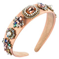 Fabric Baroque with Pearl Inlay Glass Diamond Headband Apricot