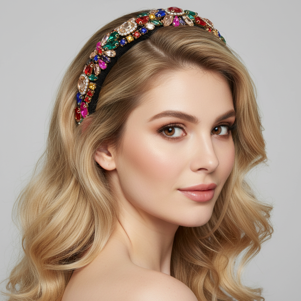 Fashion Luxury Crystal Padded Headband Womans Diamond Rhinestone Colourful