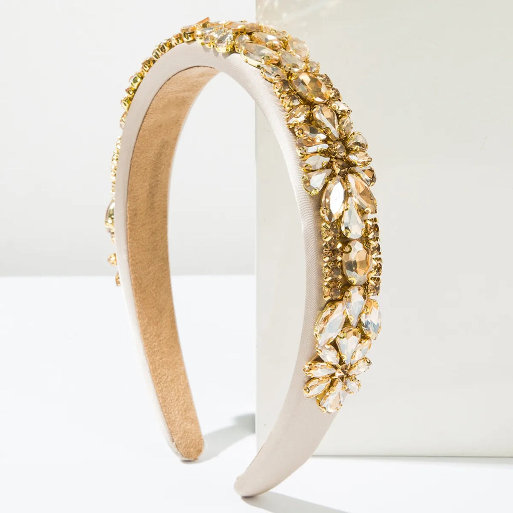 Fashion Luxury Crystal Padded Headband Womans Diamond Rhinestone Gold