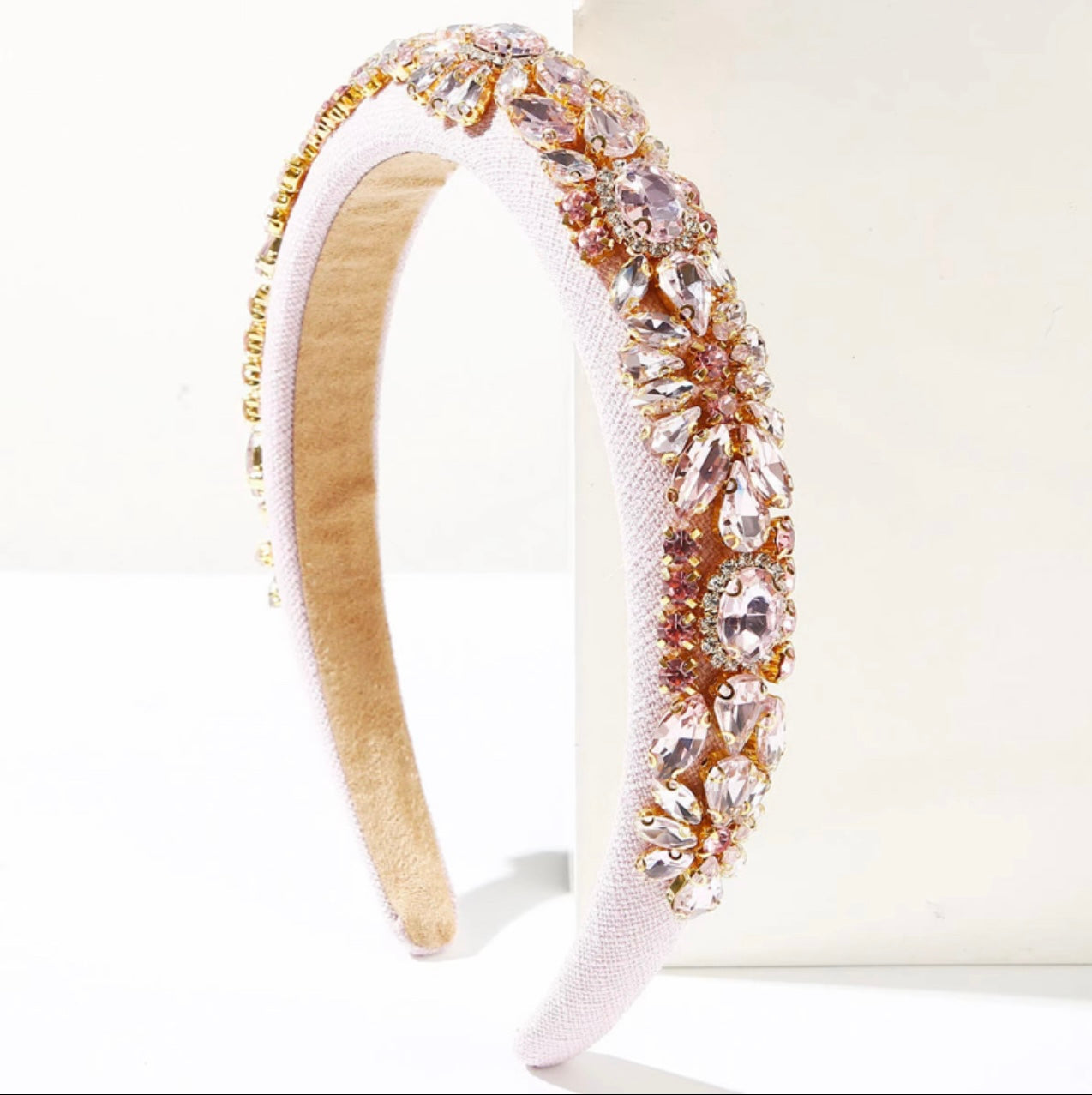Fashion Luxury Crystal Padded Headband Womans Diamond Rhinestone Soft Pink