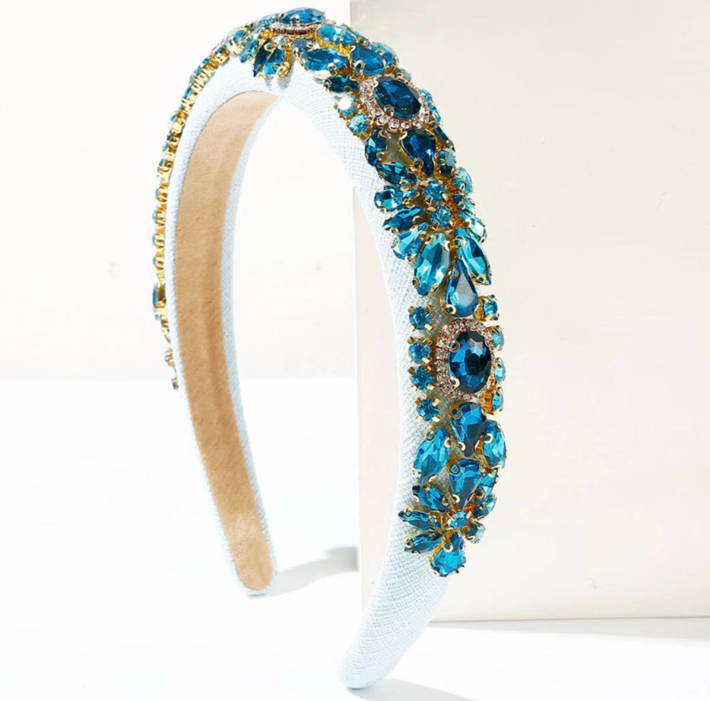 Fashion Luxury Crystal Padded Headband Womans Diamond Rhinestone Blue