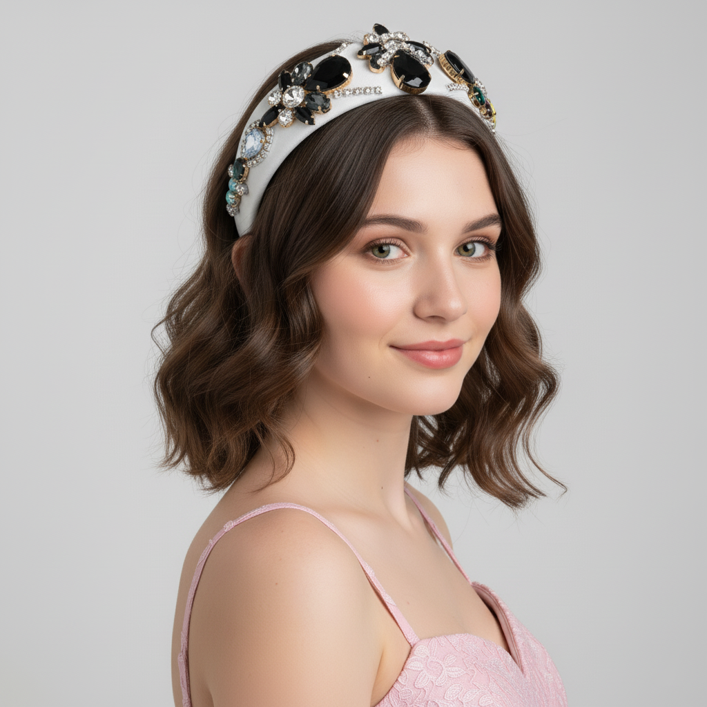 New Fashion Colorful Rhinestone Crystal Baroque Headband Luxury Black White