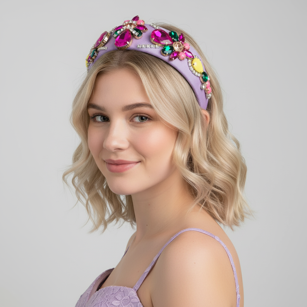 New Fashion Colorful Rhinestone Crystal Baroque Headband Luxury Purple