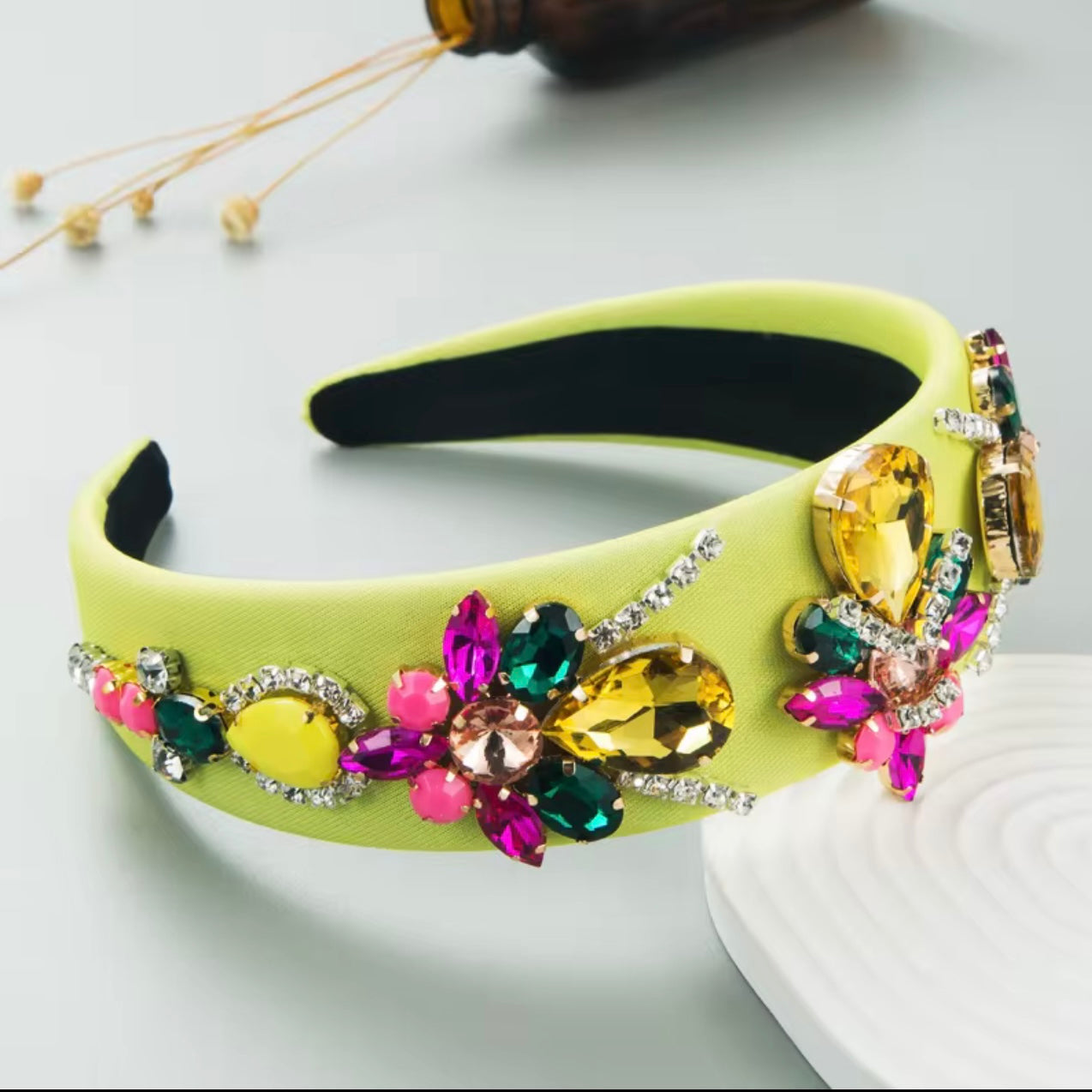 New Fashion Colorful Rhinestone Crystal Baroque Headband Luxury Yellow