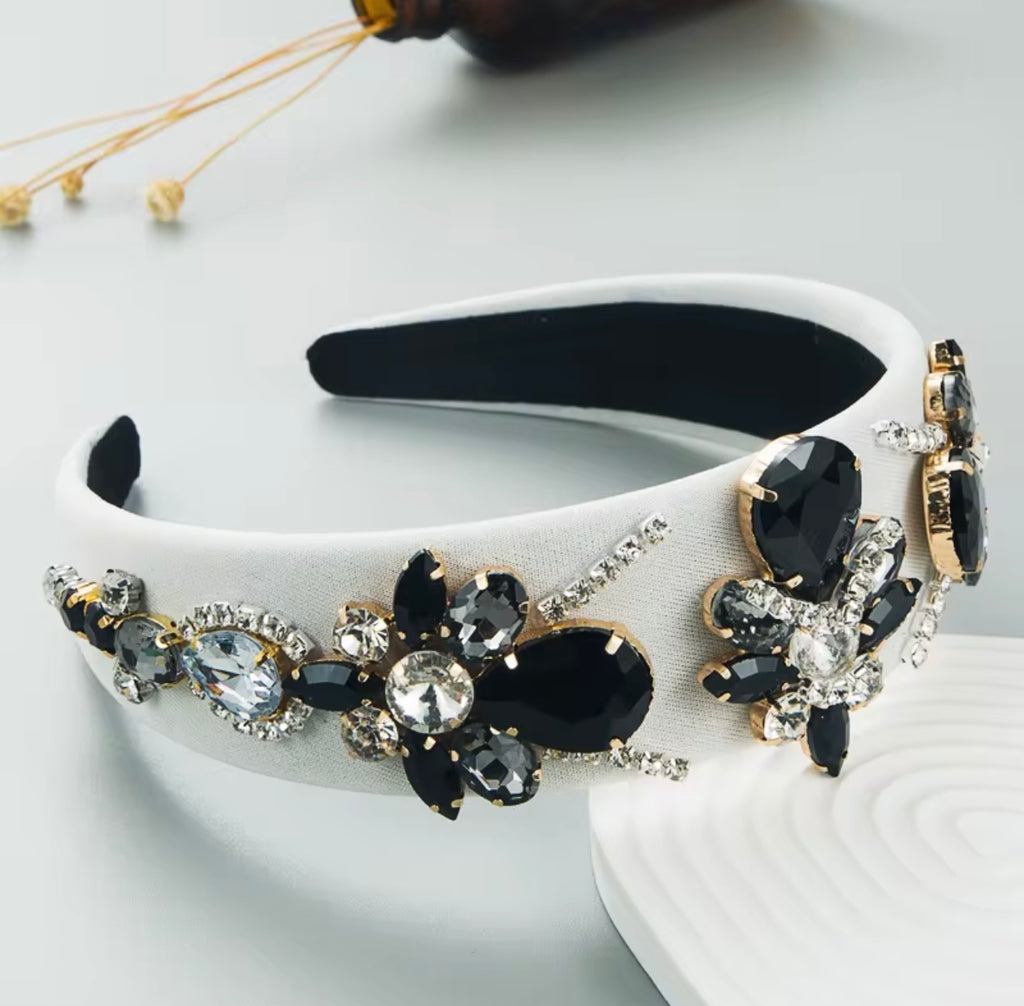 New Fashion Colorful Rhinestone Crystal Baroque Headband Luxury Black White