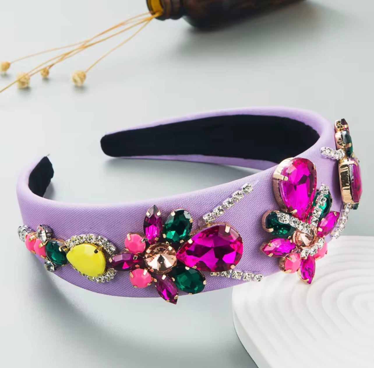 New Fashion Colorful Rhinestone Crystal Baroque Headband Luxury Purple
