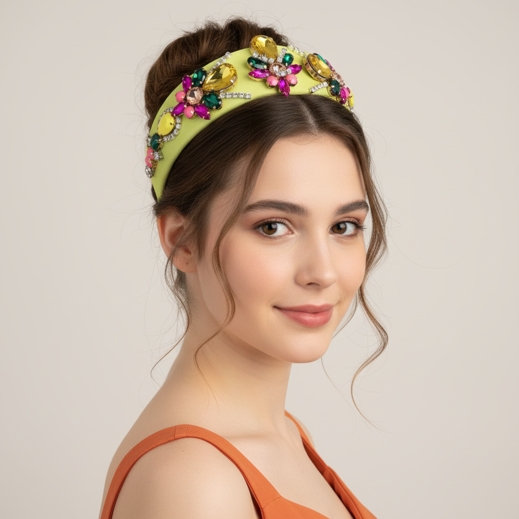 New Fashion Colorful Rhinestone Crystal Baroque Headband Luxury Yellow