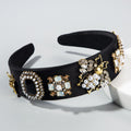 Retro Crystal Baroque Headband Insect Flower Pattern Design Pearl Rhinestone Black