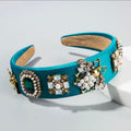 Retro Crystal Baroque Headband Insect Flower Pattern Design Pearl Rhinestone Green