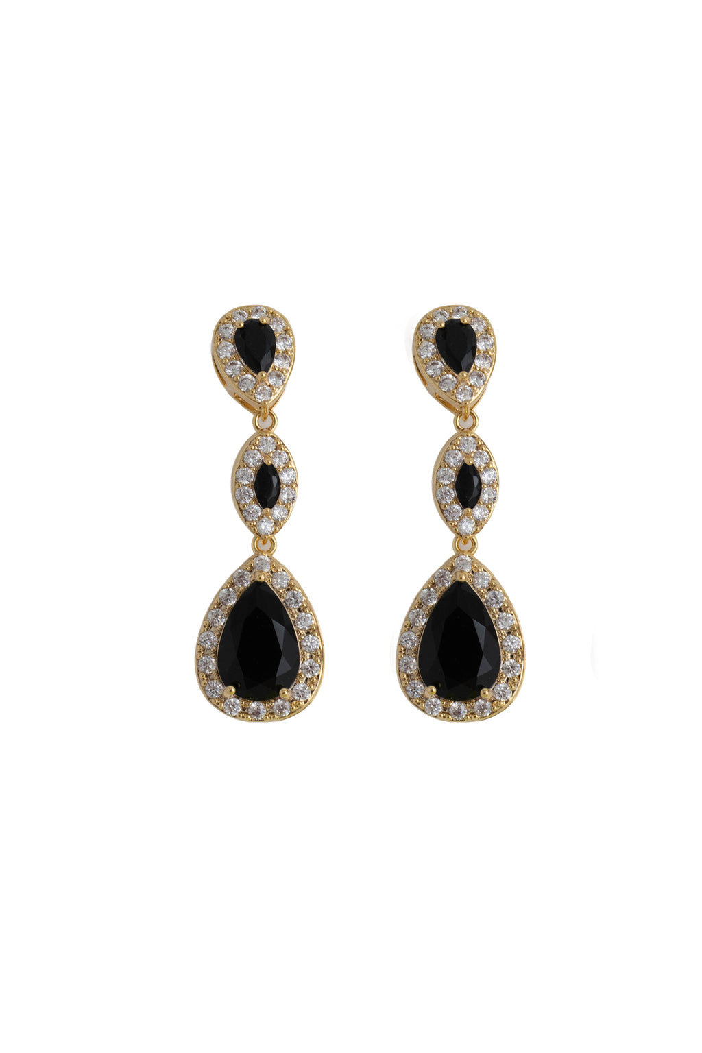 lack rhinestone earrings on a gold setting