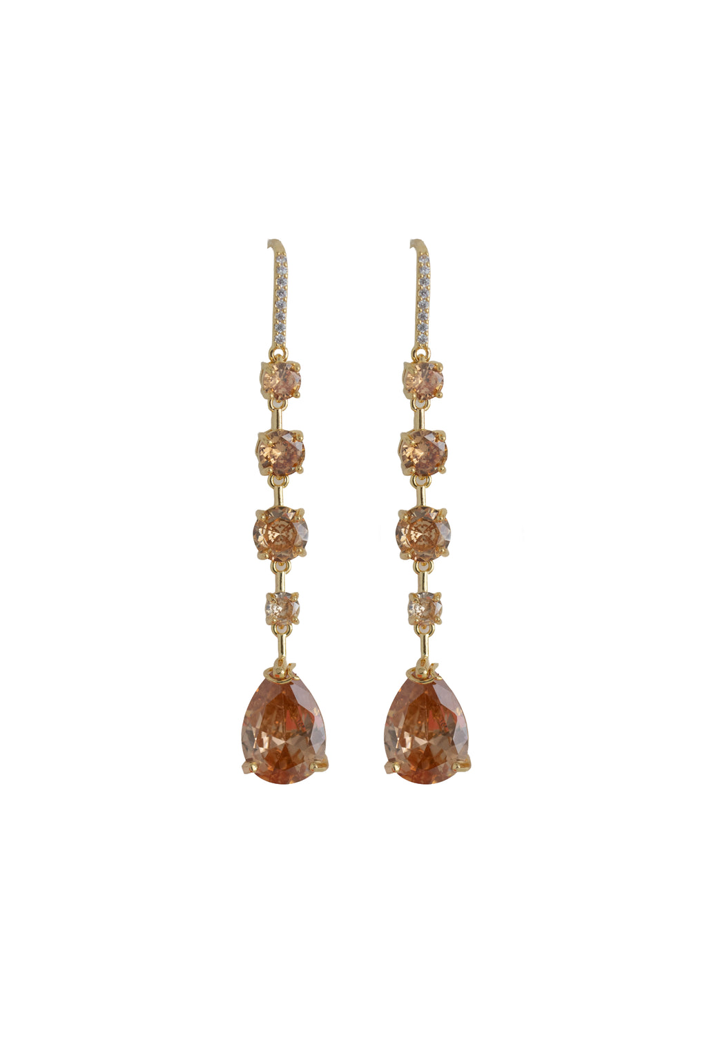champagne rhinestone drop earrings on a gold setting