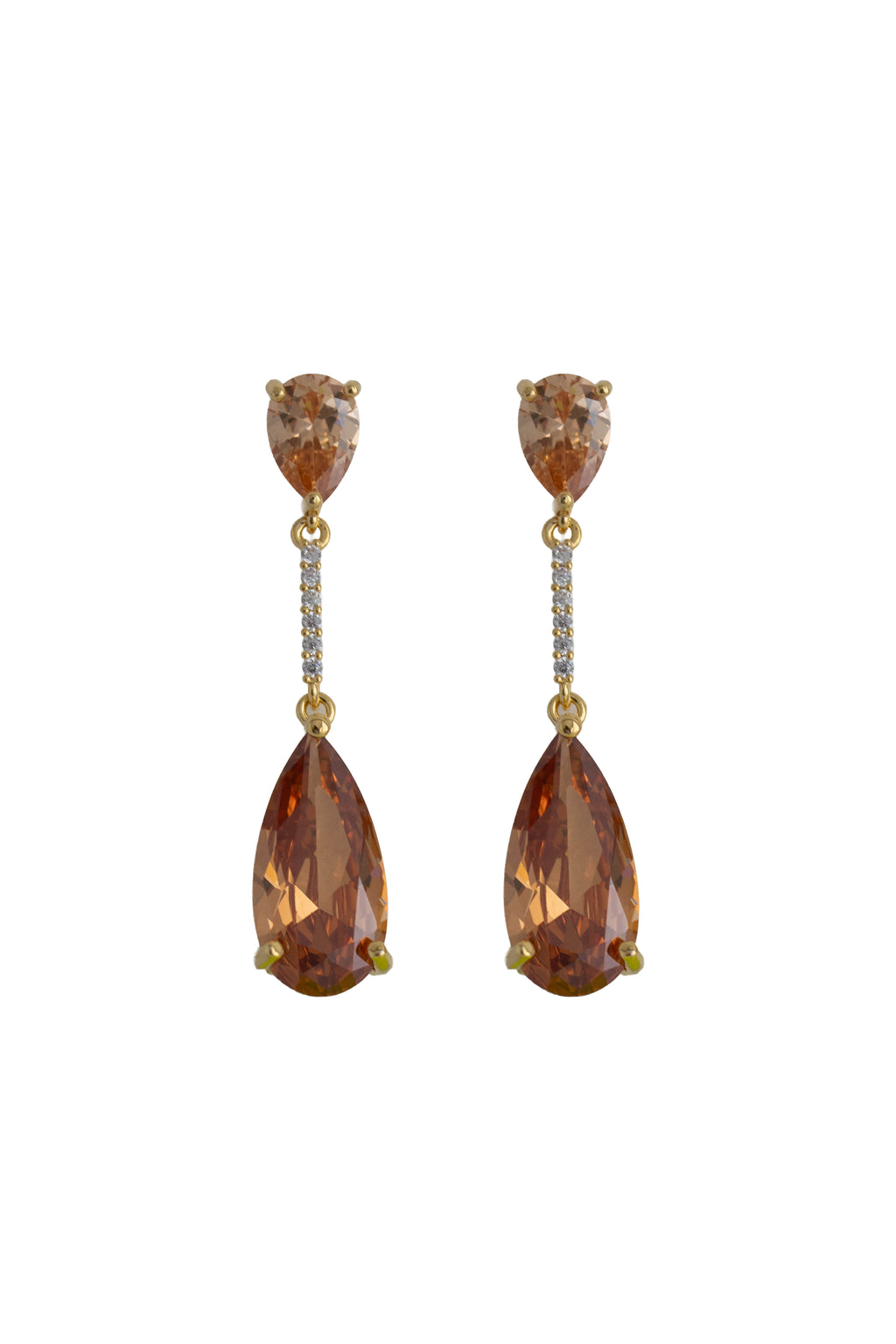 champagne rhinestone drop earrings on a gold setting
