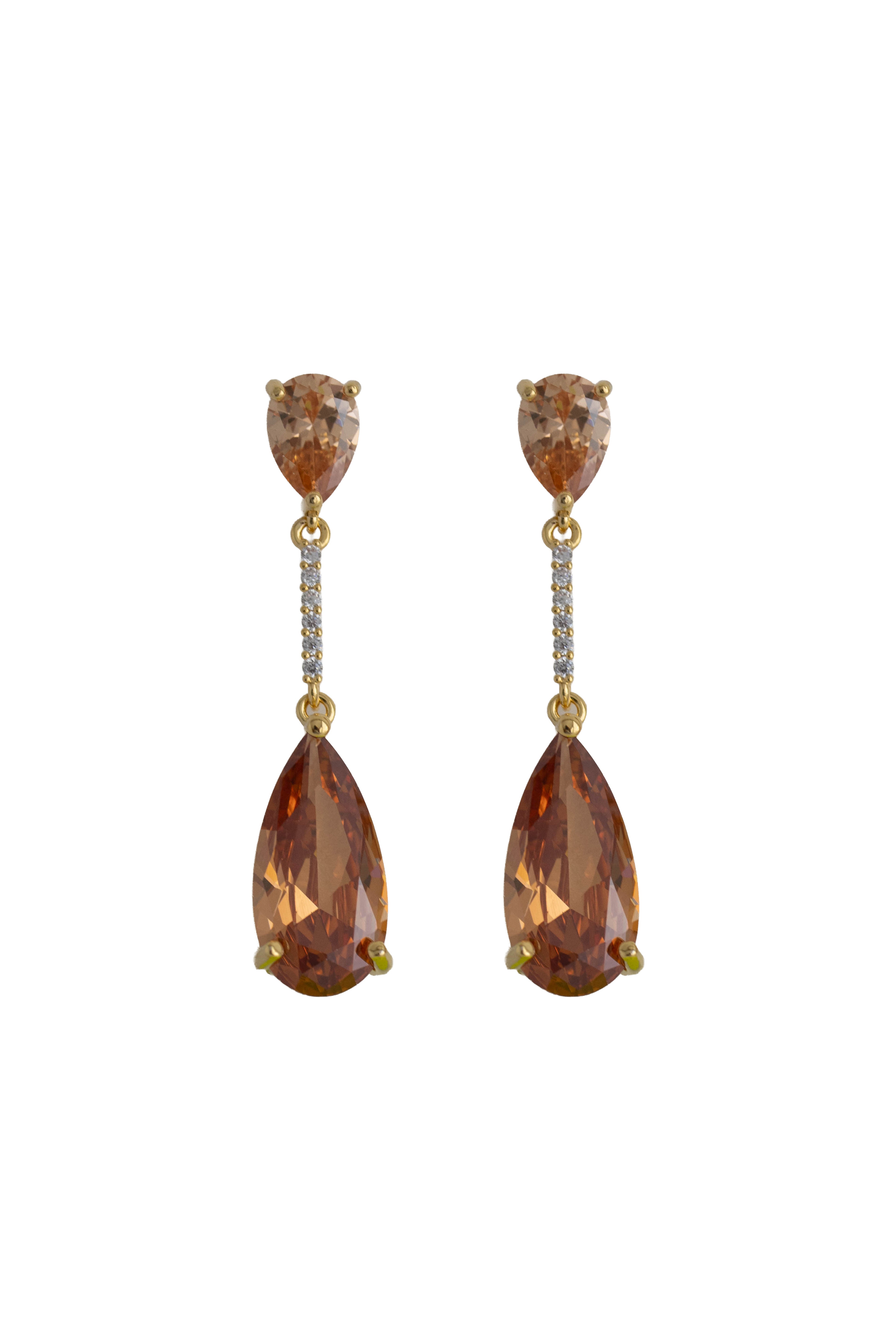 champagne rhinestone drop earrings on a gold setting