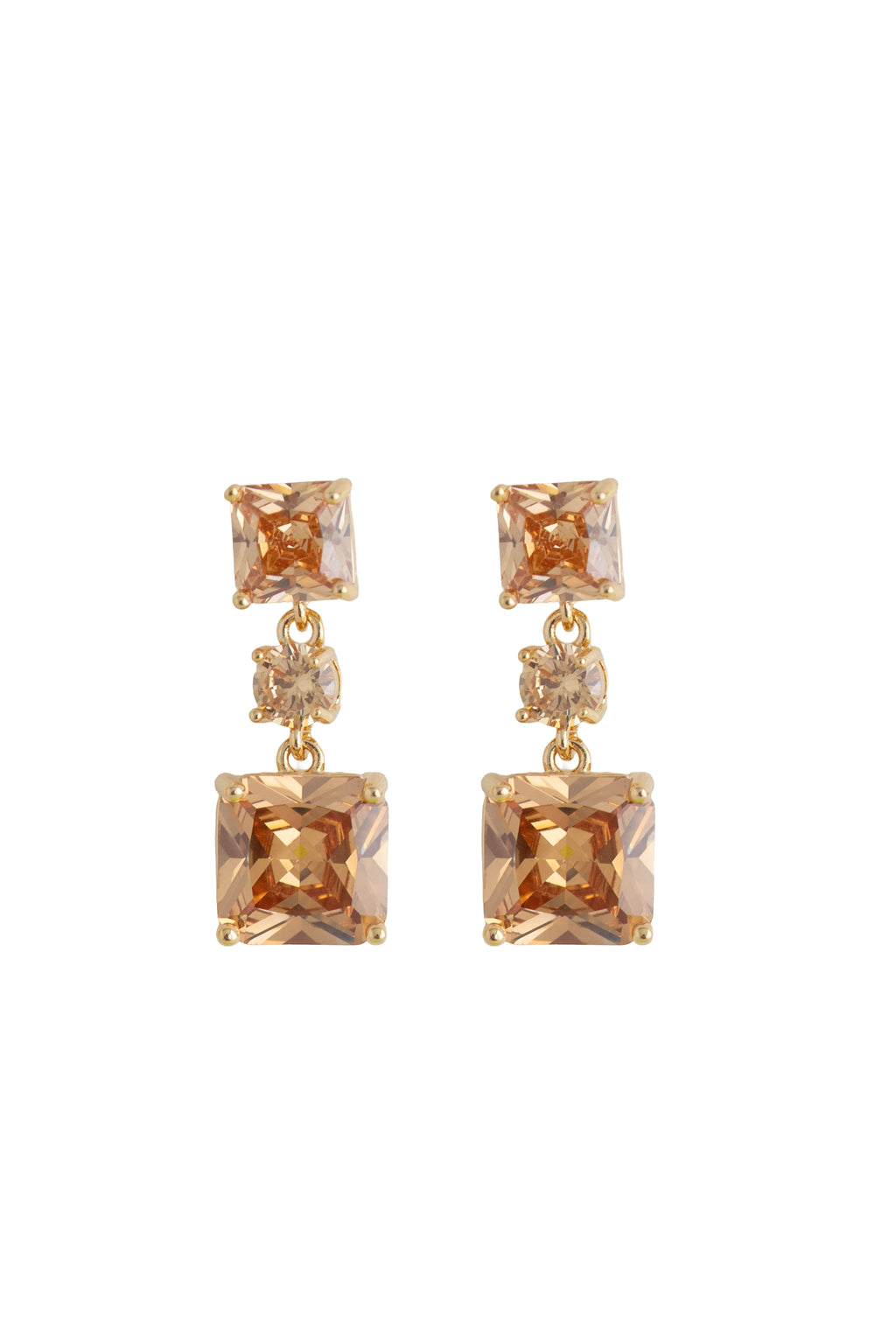 champagne rhinestone drop earrings on a gold setting