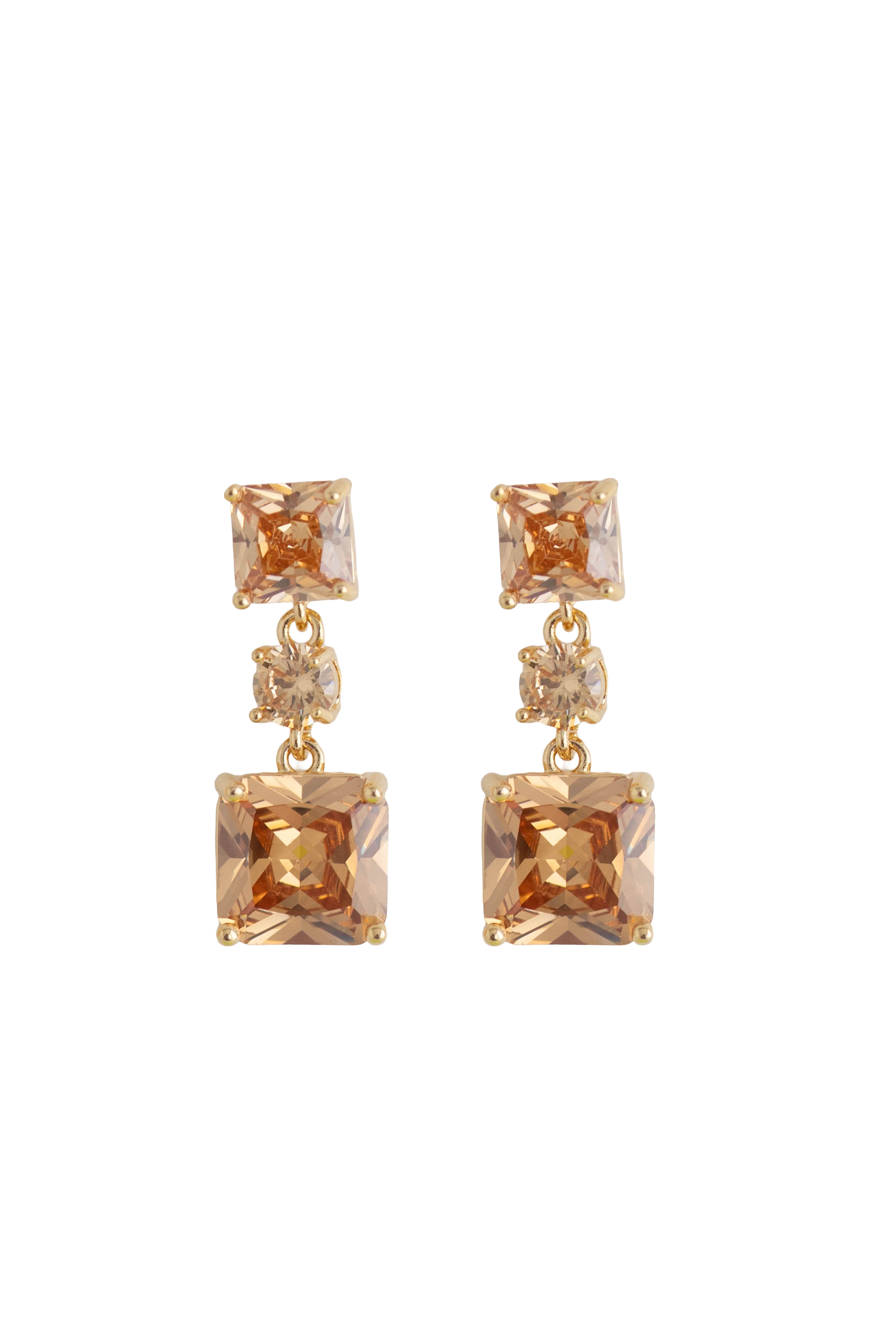 champagne rhinestone drop earrings on a gold setting