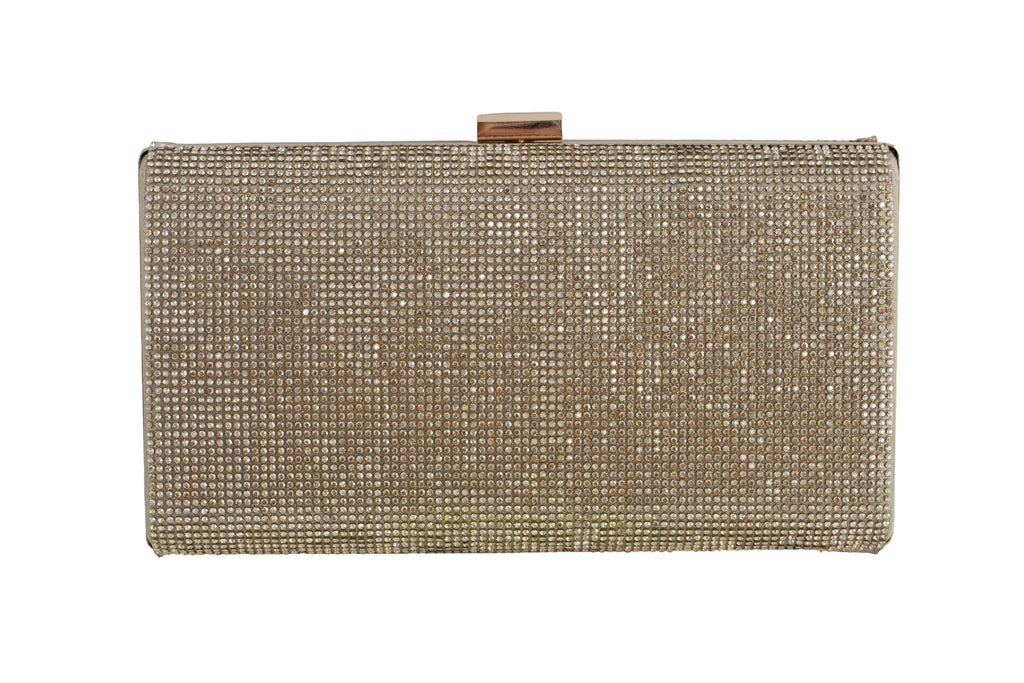 Gold clutch bag with rhinestone embellishments 