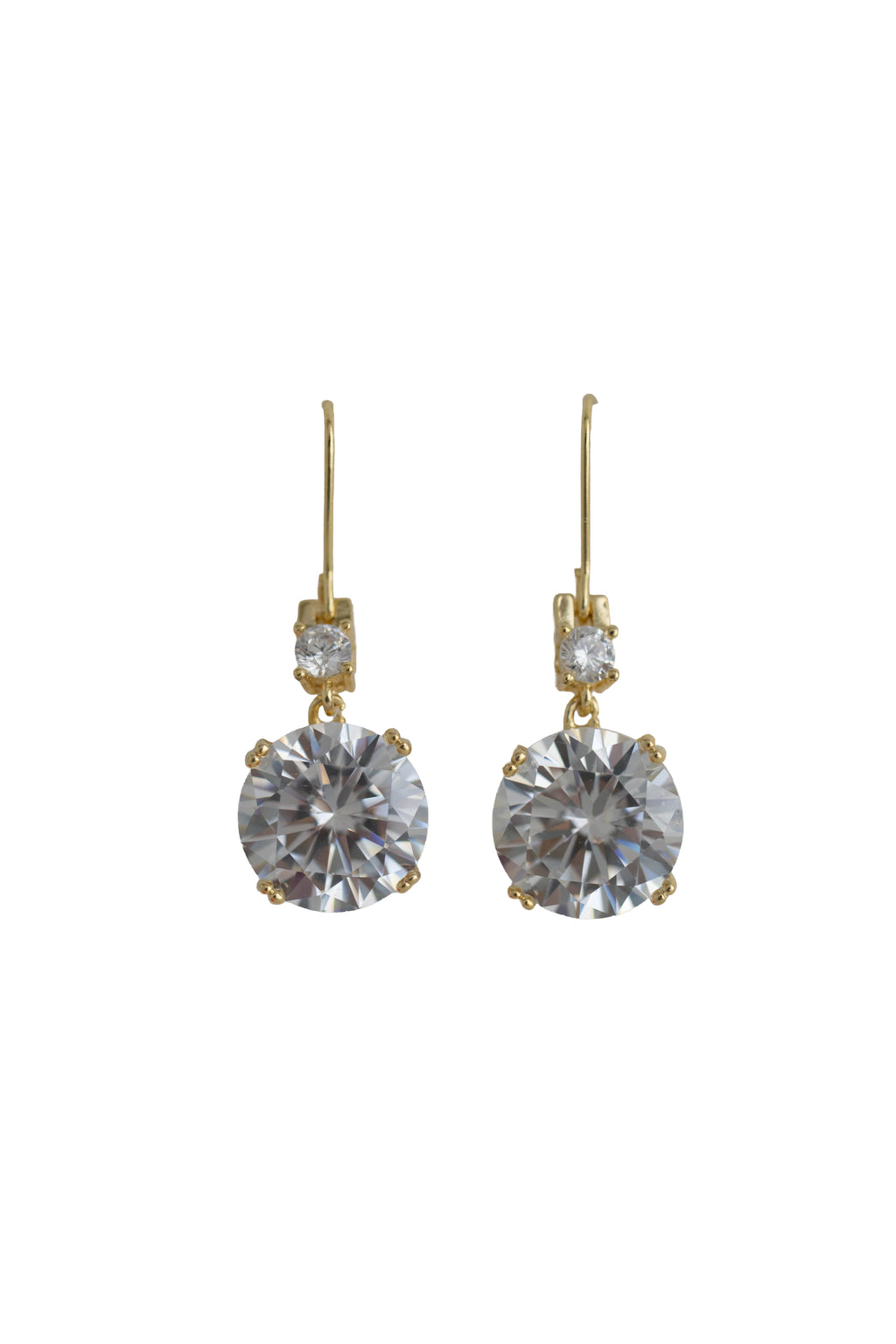 Gold earrings with large clear gemstones