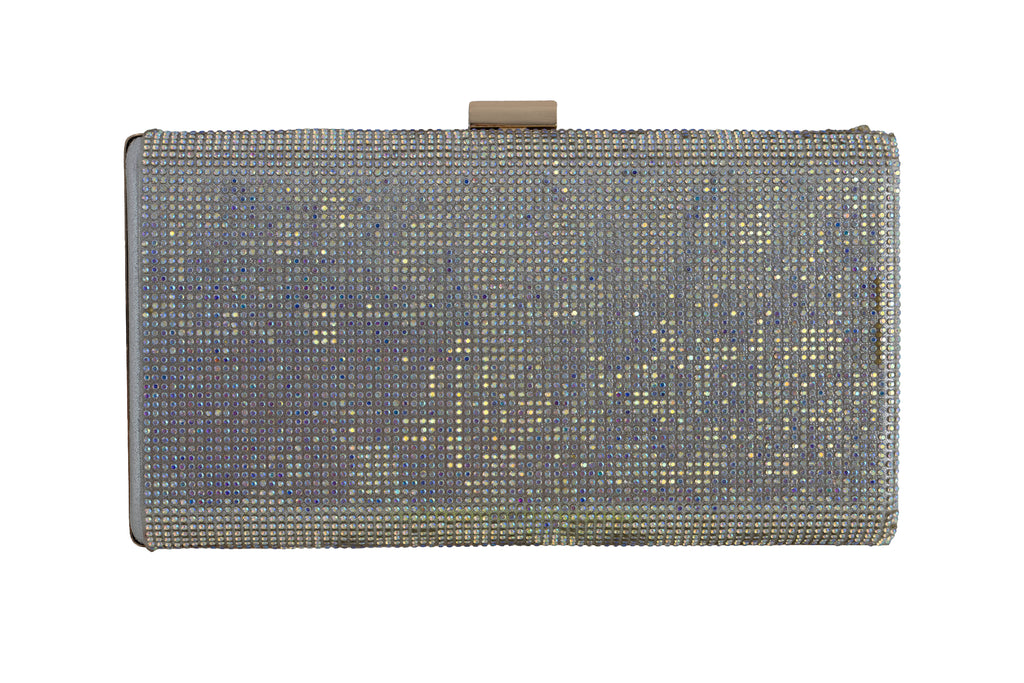 Silver clutch with rhinestone embellishments 